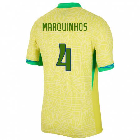 Kandiny Niño Camiseta Brasil Marquinhos #4 Amarillo 1ª Equipación 24-26 La Camisa Chile