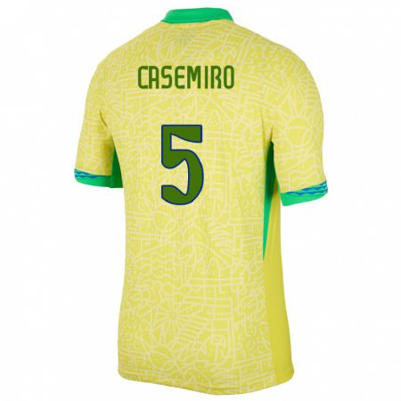 Kandiny Niño Camiseta Brasil Casemiro #5 Amarillo 1ª Equipación 24-26 La Camisa Chile