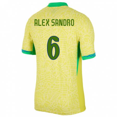 Kandiny Niño Camiseta Brasil Alex Sandro #6 Amarillo 1ª Equipación 24-26 La Camisa Chile