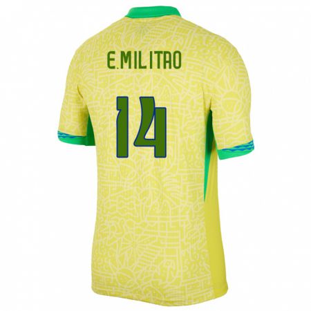 Kandiny Niño Camiseta Brasil Eder Militao #14 Amarillo 1ª Equipación 24-26 La Camisa Chile