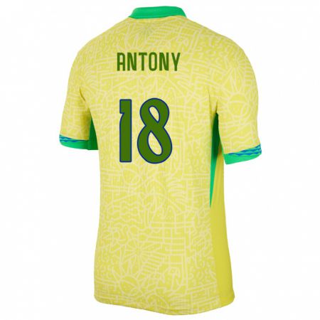 Kandiny Niño Camiseta Brasil Antony #18 Amarillo 1ª Equipación 24-26 La Camisa Chile