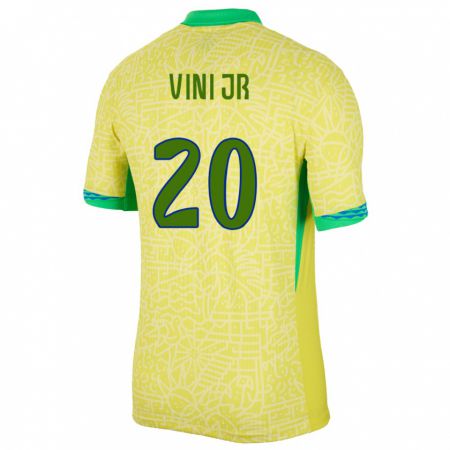 Kandiny Niño Camiseta Brasil Vinicius Junior #20 Amarillo 1ª Equipación 24-26 La Camisa Chile