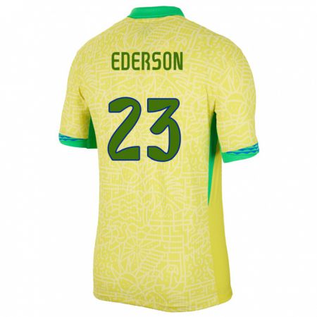 Kandiny Niño Camiseta Brasil Ederson #23 Amarillo 1ª Equipación 24-26 La Camisa Chile