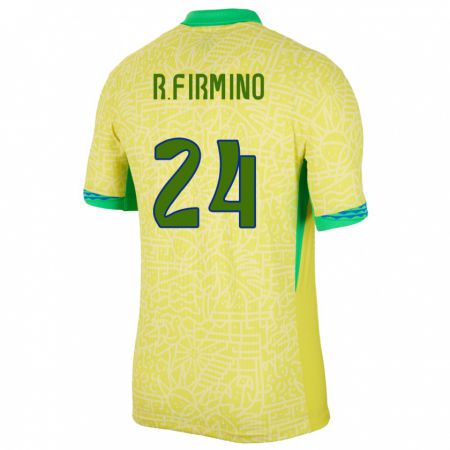 Kandiny Niño Camiseta Brasil Roberto Firmino #24 Amarillo 1ª Equipación 24-26 La Camisa Chile
