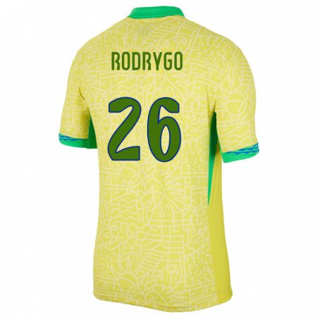 Kandiny Niño Camiseta Brasil Rodrygo #26 Amarillo 1ª Equipación 24-26 La Camisa Chile