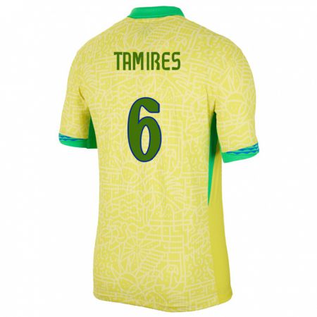 Kandiny Niño Camiseta Brasil Tamires #6 Amarillo 1ª Equipación 24-26 La Camisa Chile