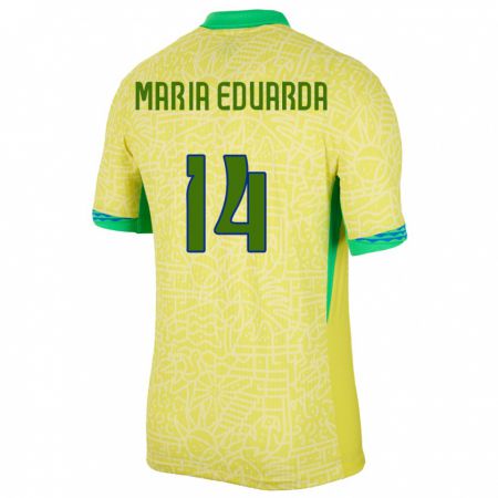 Kandiny Niño Camiseta Brasil Maria Eduarda #14 Amarillo 1ª Equipación 24-26 La Camisa Chile