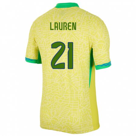 Kandiny Niño Camiseta Brasil Lauren Costa #21 Amarillo 1ª Equipación 24-26 La Camisa Chile