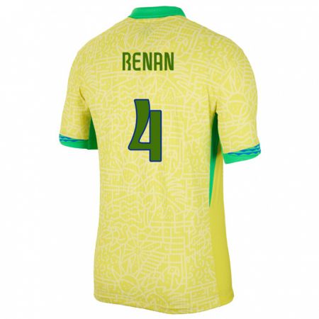 Kandiny Niño Camiseta Brasil Robert Renan #4 Amarillo 1ª Equipación 24-26 La Camisa Chile