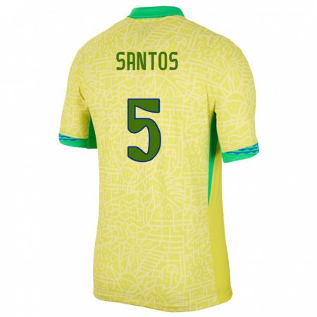 Kandiny Niño Camiseta Brasil Andrey Santos #5 Amarillo 1ª Equipación 24-26 La Camisa Chile