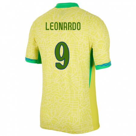 Kandiny Niño Camiseta Brasil Marcos Leonardo #9 Amarillo 1ª Equipación 24-26 La Camisa Chile