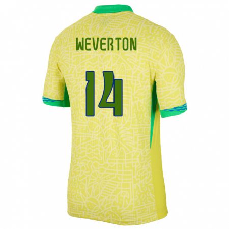 Kandiny Niño Camiseta Brasil Weverton #14 Amarillo 1ª Equipación 24-26 La Camisa Chile