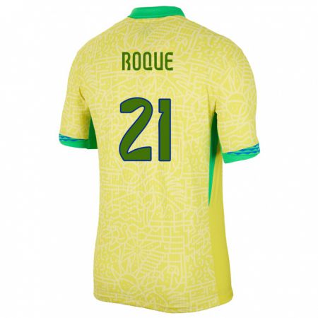 Kandiny Niño Camiseta Brasil Vitor Roque #21 Amarillo 1ª Equipación 24-26 La Camisa Chile
