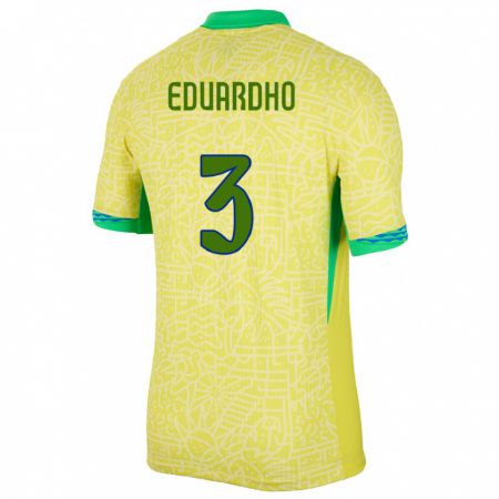 Kandiny Niño Camiseta Brasil Eduardho #3 Amarillo 1ª Equipación 24-26 La Camisa Chile