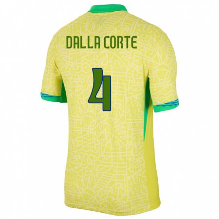 Kandiny Niño Camiseta Brasil Joao Dalla Corte #4 Amarillo 1ª Equipación 24-26 La Camisa Chile