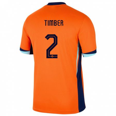 Kandiny Niño Camiseta Países Bajos Jurrien Timber #2 Naranja 1ª Equipación 24-26 La Camisa Chile