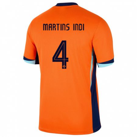 Kandiny Niño Camiseta Países Bajos Bruno Martins Indi #4 Naranja 1ª Equipación 24-26 La Camisa Chile