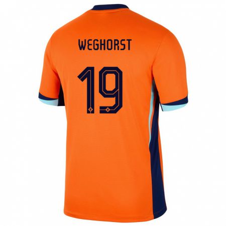 Kandiny Niño Camiseta Países Bajos Wout Weghorst #19 Naranja 1ª Equipación 24-26 La Camisa Chile