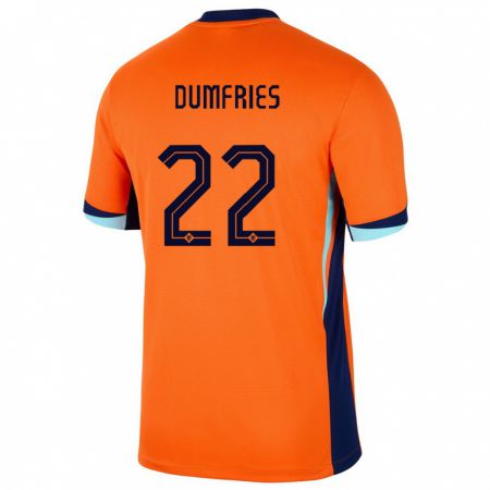 Kandiny Niño Camiseta Países Bajos Denzel Dumfries #22 Naranja 1ª Equipación 24-26 La Camisa Chile