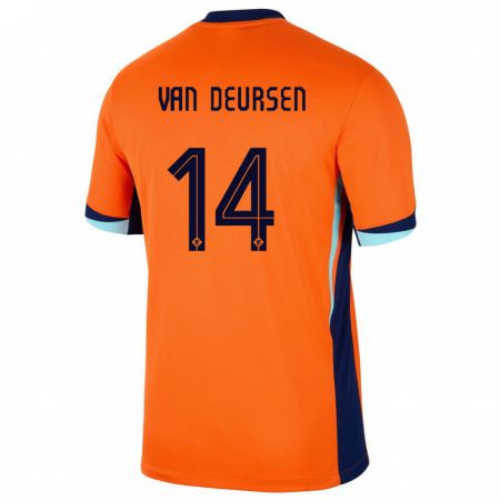 Kandiny Niño Camiseta Países Bajos Eva Van Deursen #14 Naranja 1ª Equipación 24-26 La Camisa Chile