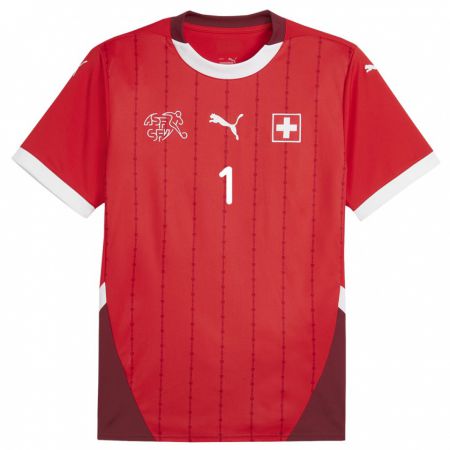 Kandiny Niño Camiseta Suiza Tim Spycher #1 Rojo 1ª Equipación 24-26 La Camisa Chile