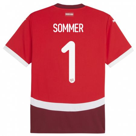Kandiny Niño Camiseta Suiza Yann Sommer #1 Rojo 1ª Equipación 24-26 La Camisa Chile