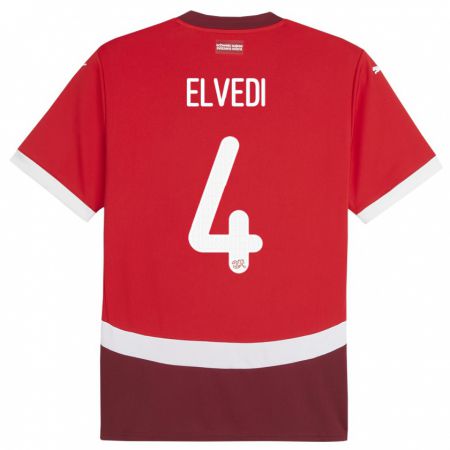 Kandiny Niño Camiseta Suiza Nico Elvedi #4 Rojo 1ª Equipación 24-26 La Camisa Chile