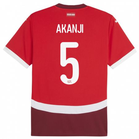Kandiny Niño Camiseta Suiza Manuel Akanji #5 Rojo 1ª Equipación 24-26 La Camisa Chile