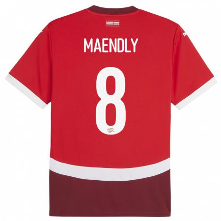 Kandiny Niño Camiseta Suiza Sandy Maendly #8 Rojo 1ª Equipación 24-26 La Camisa Chile