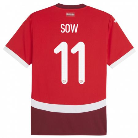Kandiny Niño Camiseta Suiza Coumba Sow #11 Rojo 1ª Equipación 24-26 La Camisa Chile
