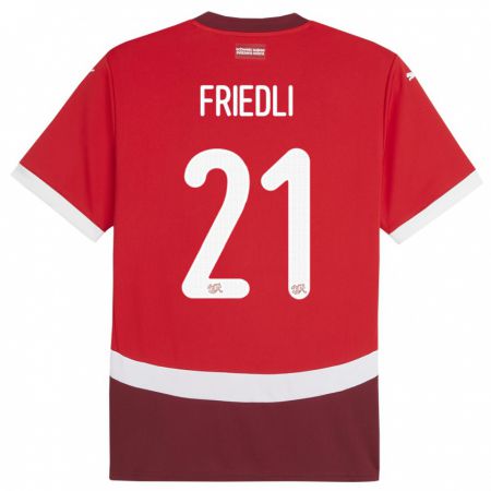 Kandiny Niño Camiseta Suiza Seraina Friedli #21 Rojo 1ª Equipación 24-26 La Camisa Chile