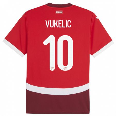 Kandiny Niño Camiseta Suiza Mile Vukelic #10 Rojo 1ª Equipación 24-26 La Camisa Chile