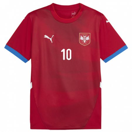 Kandiny Niño Camiseta Serbia Dusan Tadic #10 Rojo 1ª Equipación 24-26 La Camisa Chile