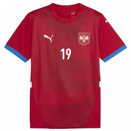 Kandiny Niño Camiseta Serbia Jovan Milosevic #19 Rojo 1ª Equipación 24-26 La Camisa Chile