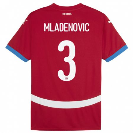 Kandiny Niño Camiseta Serbia Filip Mladenovic #3 Rojo 1ª Equipación 24-26 La Camisa Chile