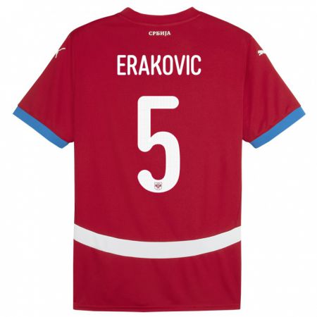 Kandiny Niño Camiseta Serbia Strahinja Erakovic #5 Rojo 1ª Equipación 24-26 La Camisa Chile
