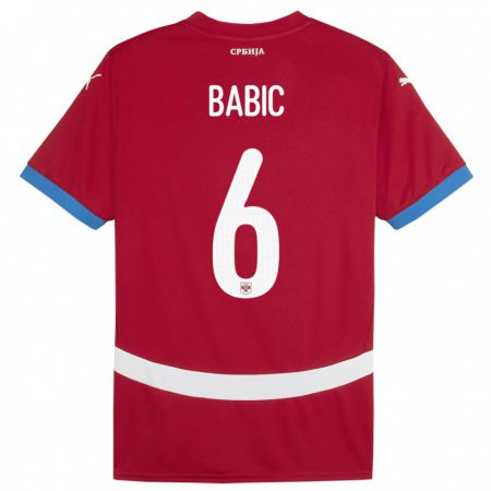 Kandiny Niño Camiseta Serbia Srdjan Babic #6 Rojo 1ª Equipación 24-26 La Camisa Chile