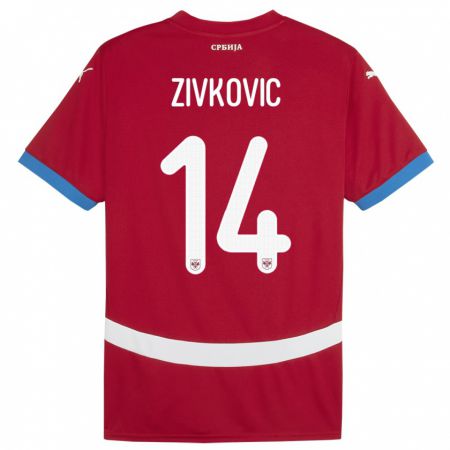 Kandiny Niño Camiseta Serbia Andrija Zivkovic #14 Rojo 1ª Equipación 24-26 La Camisa Chile