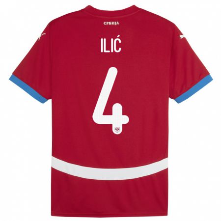 Kandiny Niño Camiseta Serbia Marija Ilic #4 Rojo 1ª Equipación 24-26 La Camisa Chile
