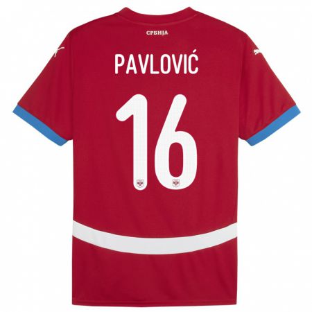 Kandiny Niño Camiseta Serbia Sara Pavlovic #16 Rojo 1ª Equipación 24-26 La Camisa Chile