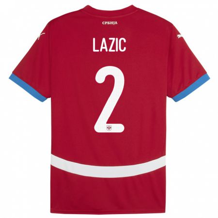 Kandiny Niño Camiseta Serbia Uros Lazic #2 Rojo 1ª Equipación 24-26 La Camisa Chile