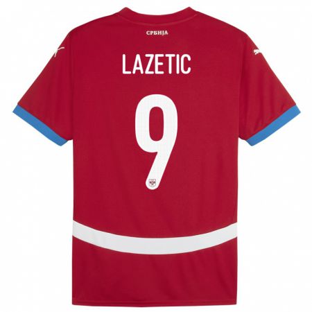 Kandiny Niño Camiseta Serbia Marko Lazetic #9 Rojo 1ª Equipación 24-26 La Camisa Chile