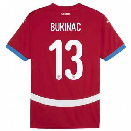 Kandiny Niño Camiseta Serbia Stefan Bukinac #13 Rojo 1ª Equipación 24-26 La Camisa Chile