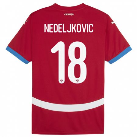 Kandiny Niño Camiseta Serbia Kosta Nedeljkovic #18 Rojo 1ª Equipación 24-26 La Camisa Chile