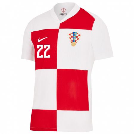 Kandiny Niño Camiseta Croacia Niko Jankovic #22 Blanco Rojo 1ª Equipación 24-26 La Camisa Chile