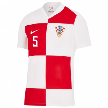 Kandiny Niño Camiseta Croacia Nikola Soldo #5 Blanco Rojo 1ª Equipación 24-26 La Camisa Chile