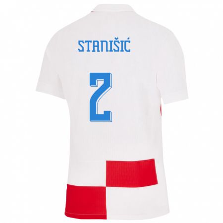 Kandiny Niño Camiseta Croacia Josip Stanisic #2 Blanco Rojo 1ª Equipación 24-26 La Camisa Chile