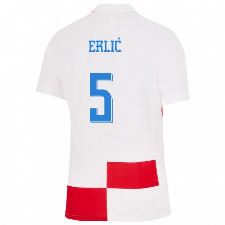 Kandiny Niño Camiseta Croacia Martin Erlic #5 Blanco Rojo 1ª Equipación 24-26 La Camisa Chile