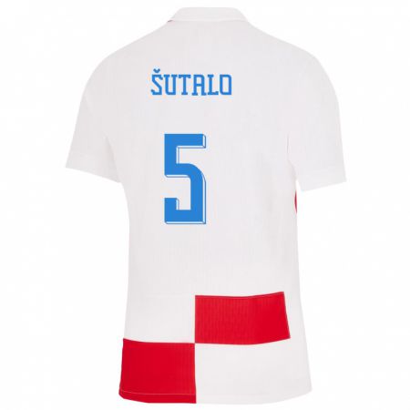 Kandiny Niño Camiseta Croacia Josip Sutalo #5 Blanco Rojo 1ª Equipación 24-26 La Camisa Chile