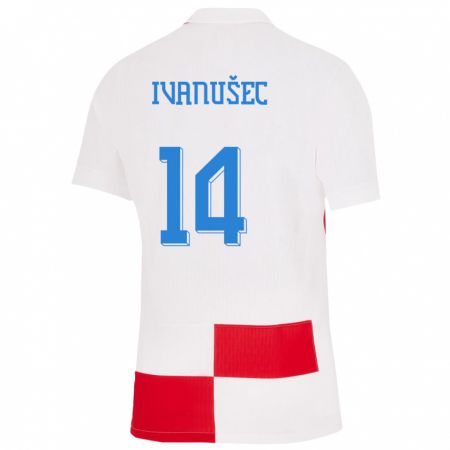 Kandiny Niño Camiseta Croacia Luka Ivanusec #14 Blanco Rojo 1ª Equipación 24-26 La Camisa Chile